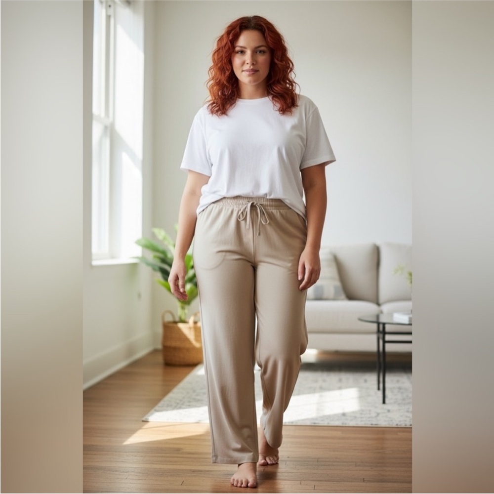 All In Motion Drawstring Pants 1X Beige Stretch NWT Relaxed Fit
